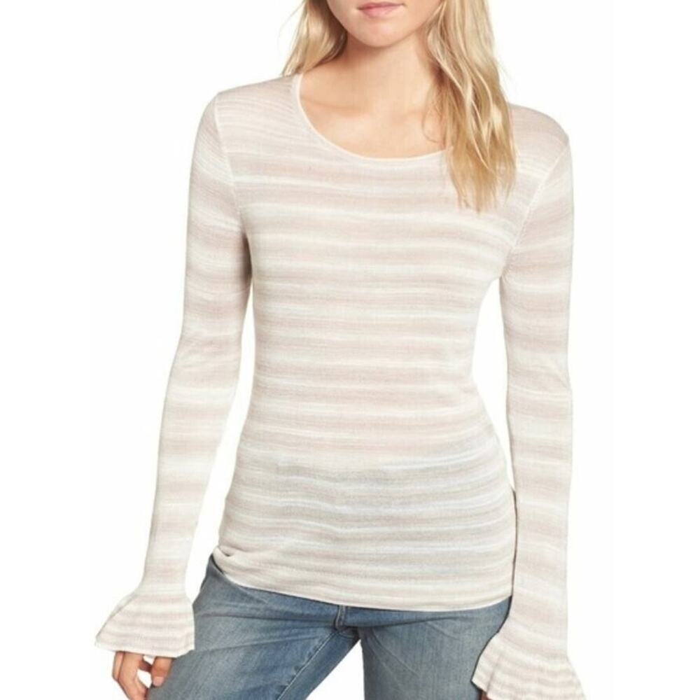 Hinge Womens Gradient Stripe Beige Morn Combo Lightweigt Pullover Small MSRP $59